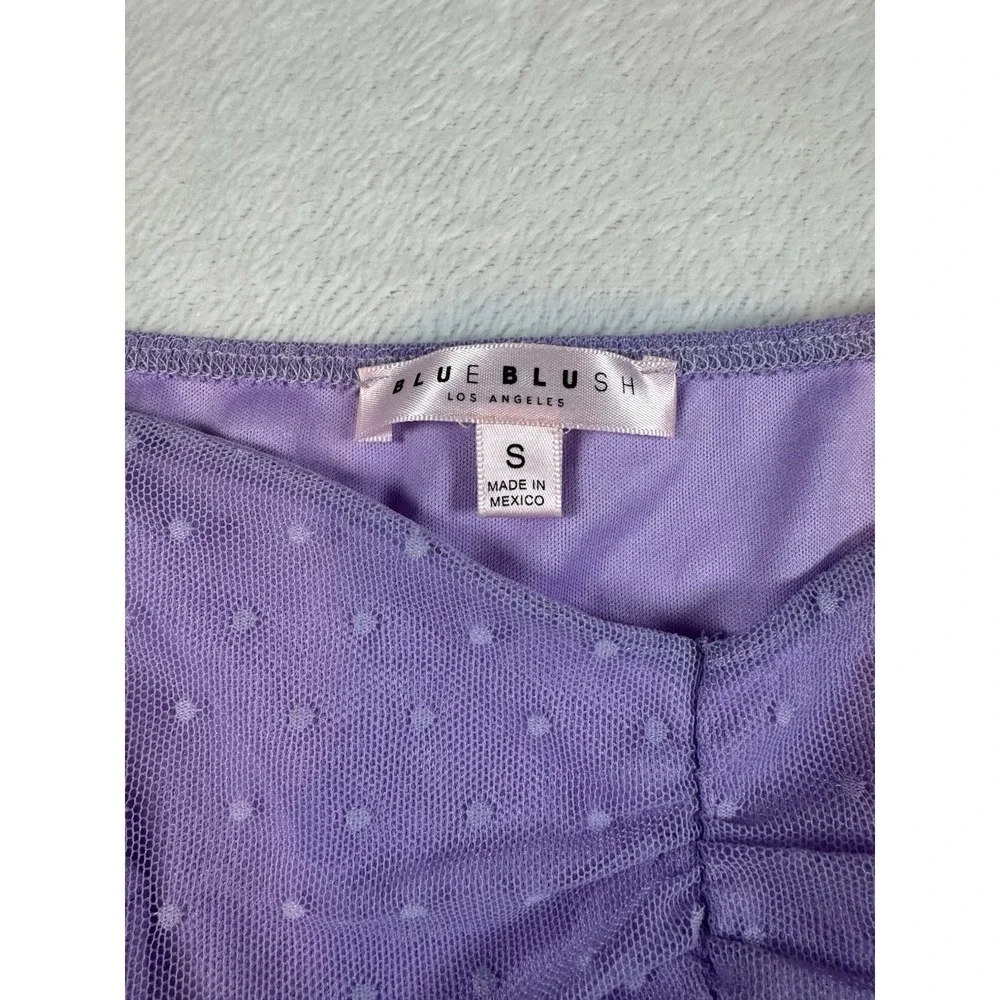 Lavender Mesh Crop Top Puff Long Sleeves Polka Dot Women's Fairycore Coquette Sm